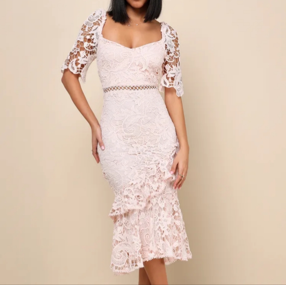 Lulu's - Briarwood Blush Pink Lace Ruffled Midi Dress sz. XL